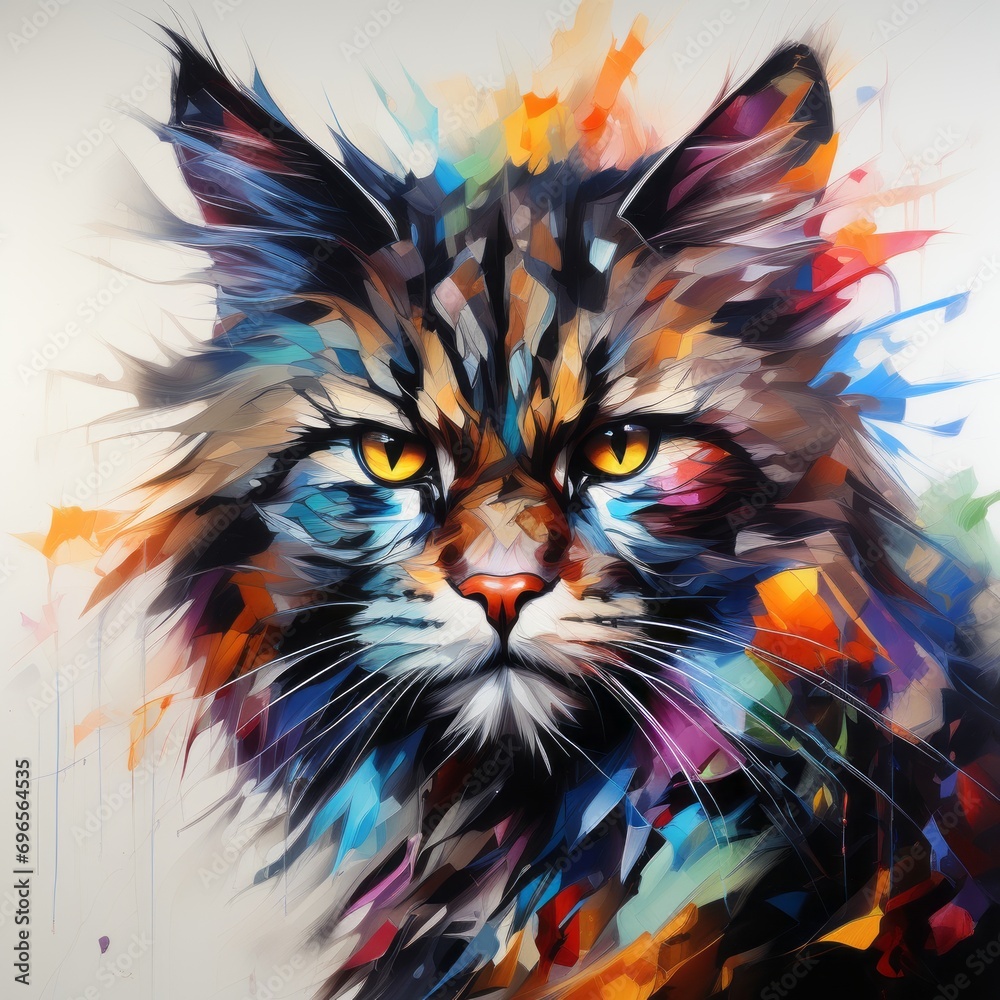 angry cat bright abstract illustration in Street Art style created with generative AI software