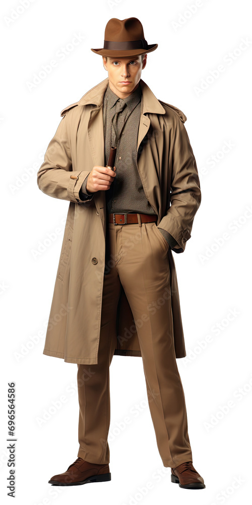 Detective With Magnifying Glass - Inquisitive and Sharp. Isolated on a Transparent Background. Cutout PNG. Detective With Magnifying Glass - Inquisitive and Sharp. Isolated on a Transparent Background. Cutout PNG.