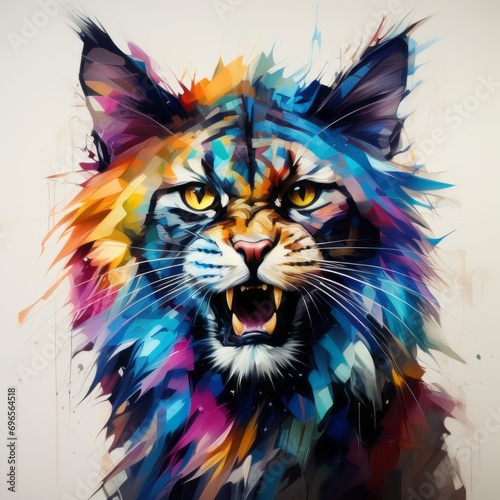 angry cat bright abstract illustration in Street Art style created with generative AI software