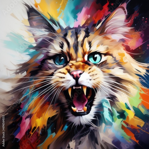 angry cat bright abstract illustration in Street Art style created with generative AI software