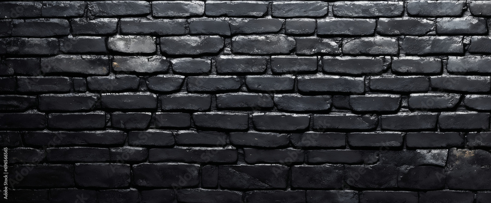 Black painted brick wall texture for background or wallpaper