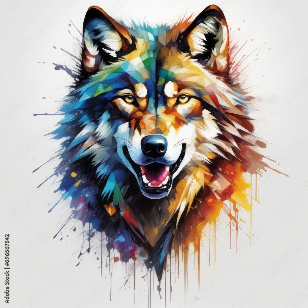 Naklejka premium wolf bright abstract illustration in Street Art style created with generative AI software