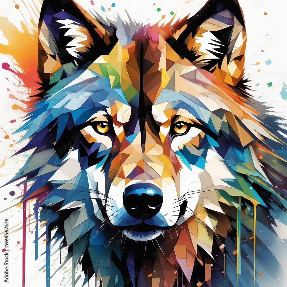 wolf bright abstract illustration in Street Art style created with generative AI software