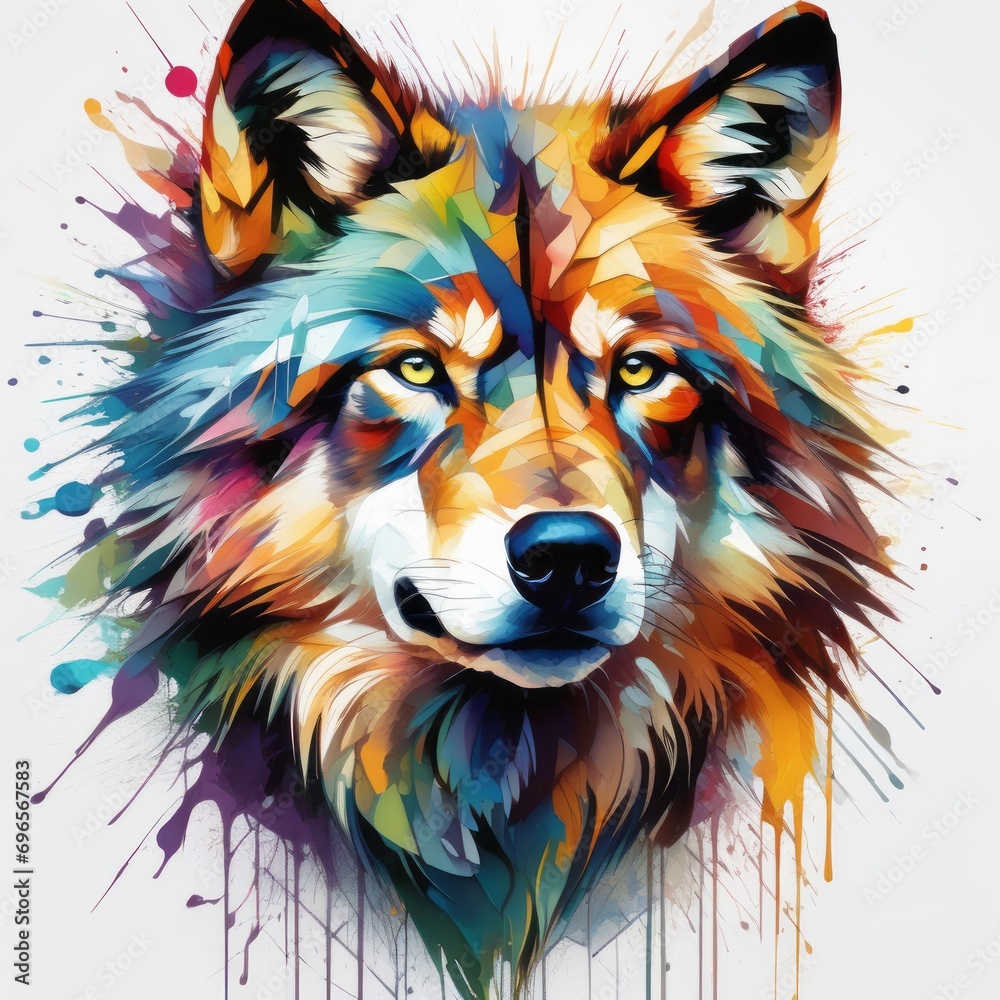 Naklejka premium wolf bright abstract illustration in Street Art style created with generative AI software
