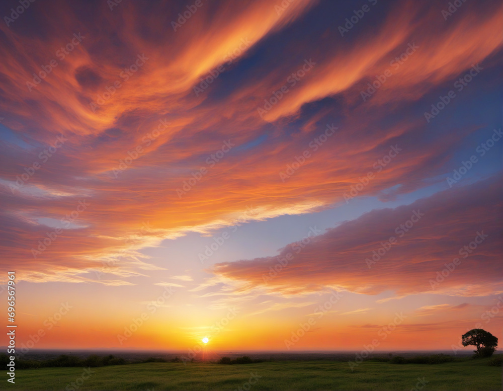 Sunset with scattered clouds in clear sky. Colorful sky background at dusk. Sunset with scattered clouds in clear sky. Colorful sky background at dusk.