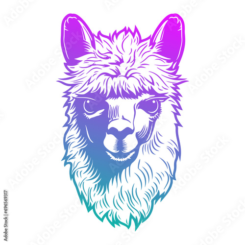 Alpaca Illustration Clip Art Design Shape. Face animal Silhouette Icon Vector.