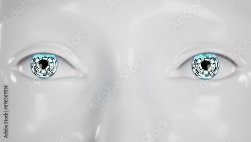 Close up eyes of humanoid robot. technologies in the futuristic. 3d animation