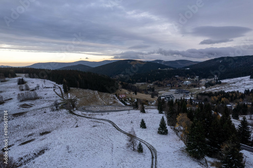 Southern Poland landscape, mountains, autumn, day, sun, sky, clouds, Klodzka Basin, dramatic and majestic scenery photo