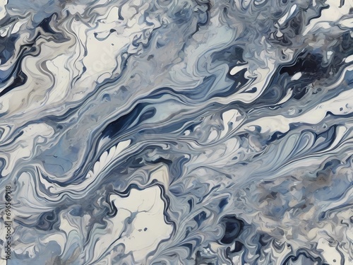 Intricately detailed abstract with a panoramic view of a blue and white marble stone surface. The seamless pattern shows the exquisite beauty of the marble texture, which resembles a polished granite  © Fantasy24