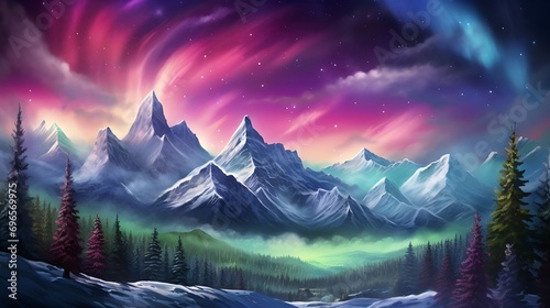 mountain with northern lights © 1_0r3