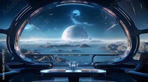 planet from the spaceship cockpit