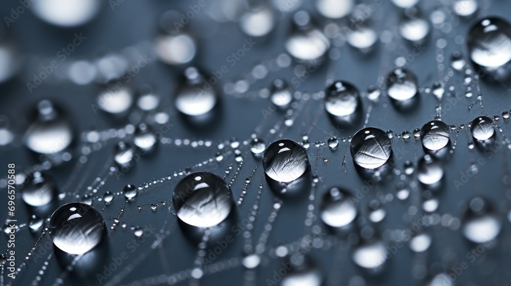  a bunch of drops of water on top of a piece of black paper with a line of dots on it.