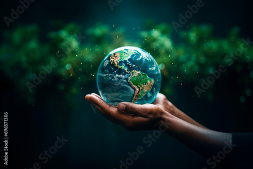 hands holding earth concept background 