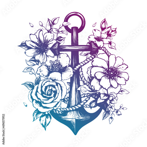 Anchor flowers Illustration Clip Art Design Shape. Nautical Silhouette Icon Vector. photo