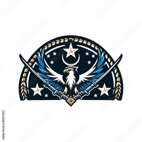 Eagle with two sword logo. Generative AI.