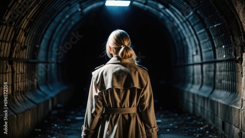 A girl walking through a tunnel, a journey