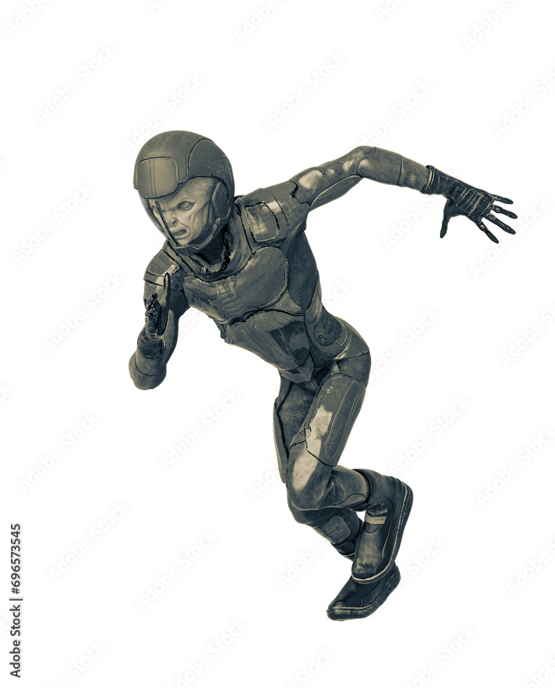 alien soldier is running fast on side view alien soldier is running fast on side view