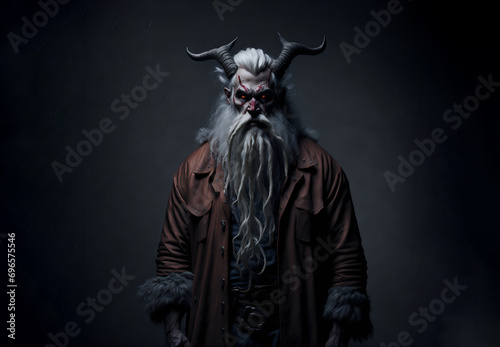 Spooky scary Krampus. Christmas evil monster with horns