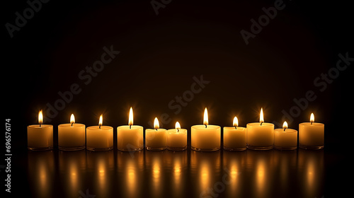 Group of candles in the dark, beautiful candle background, white space background