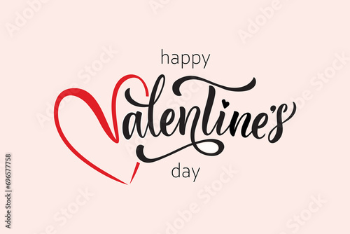 Happy Valentine's Day handwritten text. Hand lettering typography, modern brush ink calligraphy with pink heart. Vector colorful illustration. Concept for greeting card, banner, poster, print