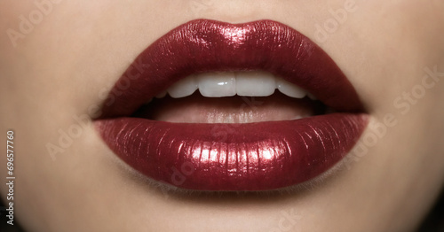 A captivating close-up photo featuring a girl with beautifully enhanced lips through permanent makeup, showcasing the artistry and beauty of lip blush or lip tattoo.