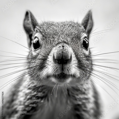 A peaceful squirrel  face in black and white 