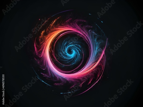 transparent glowing vortex, glowing lines, black background, isolated for design