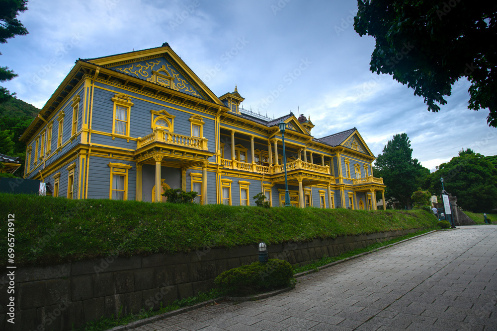 Old Public Hall of Hakodate Ward, western style by colonial architecture building symbolic of Hakodate, cultural property in Motomachi historic area