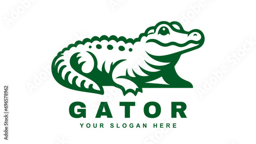 gator logo illustration, design of a baby alligator or crocodile green vector logo concept photo
