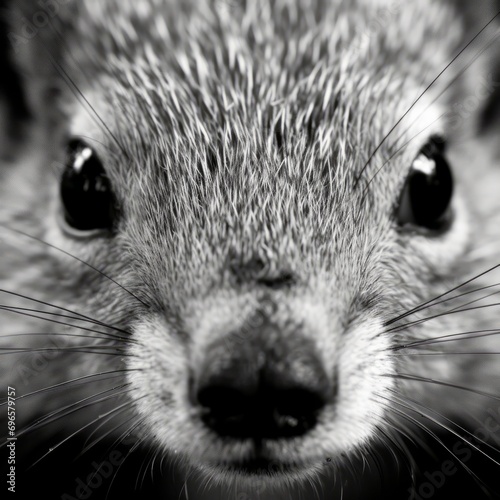 A squirrel wolf face in black and white 