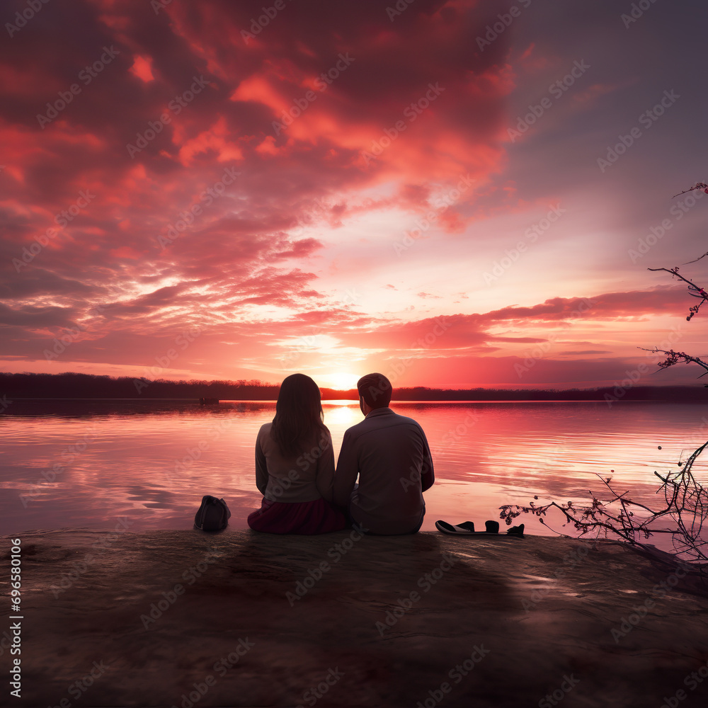 Couple watching sunset on Valentine's Day