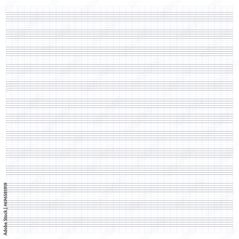 Graph paper. Printable grid paper with stave on a white background. A blank music sheet paper with staff. Geometric pattern for composition, education, school. Realistic lined paper blank Graph paper. Printable grid paper with stave on a white background. A blank music sheet paper with staff. Geometric pattern for composition, education, school. Realistic lined paper blank