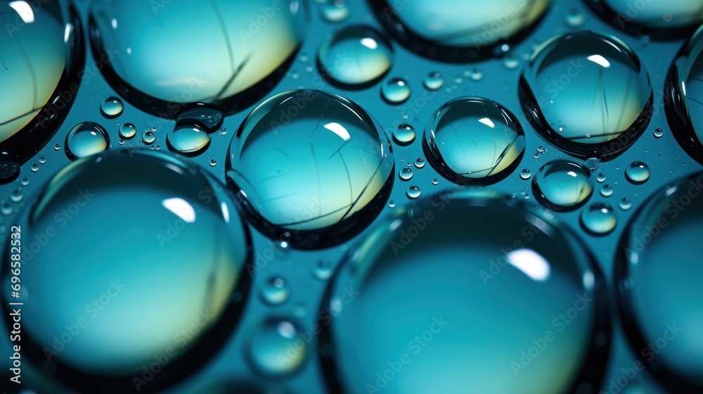  a close up of a bunch of water droplets on the surface of a pool of water with drops of water on the surface of the water.