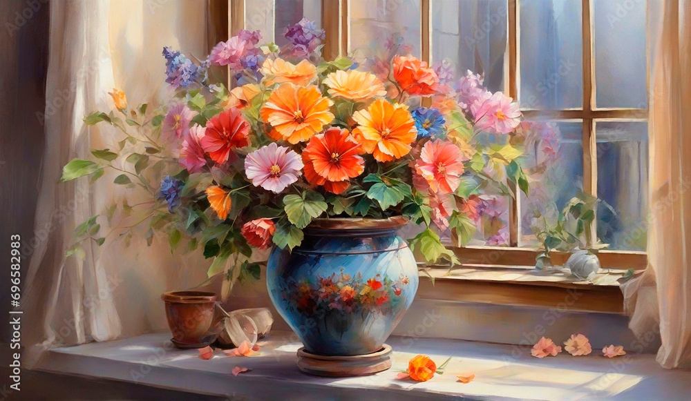 Clay pot with flowers Clay pot with flowers