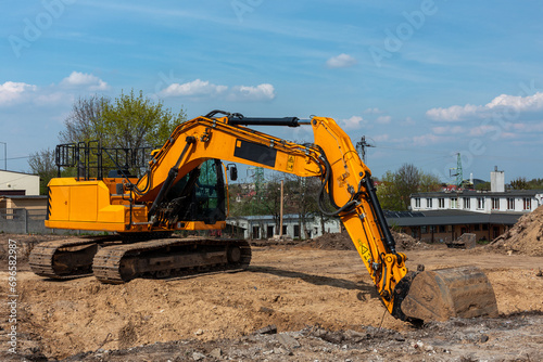 Big excavator in the construction industry. Construction equipment.