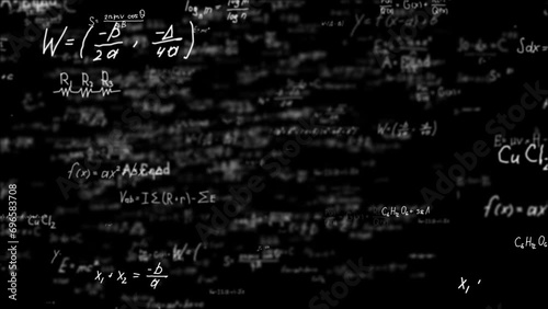 Animated physic formulas on blackboard background, 3D Animation, concepts, ideas, 4K photo