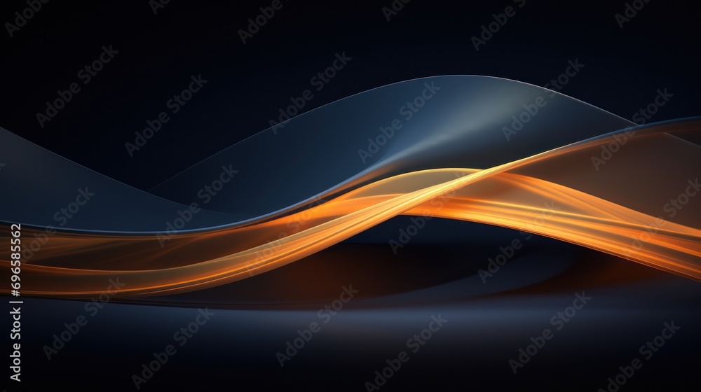 Fototapeta premium an abstract orange and blue background with a wave of light on the left side of the image and a black background on the right side of the image.