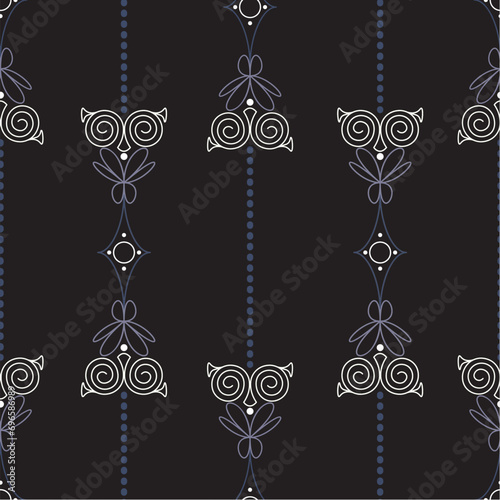 seamless repeat pattern with gothic white owl eyes on a black ground perfect for fabric, scrap booking, wallpaper, gift wrap projects