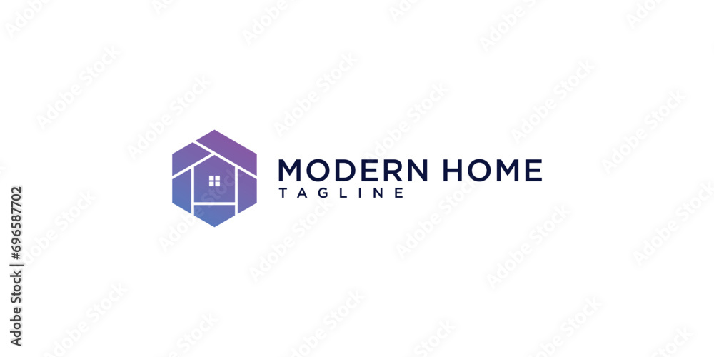 Modern home building with hexagon style logo design template Modern home building with hexagon style logo design template