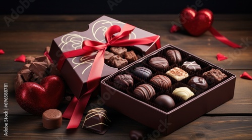 a box filled with chocolates and a ribbon