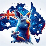 australian kangaroo with country flag, kangaroo and koala Australian flag map australia day 26 january celebration created with generative ai