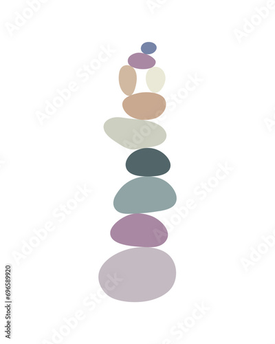 Zen stones cairns simple abstract flat style vector illustration, relax, meditation and yoga concept, boho colors stone pyramid for making banners, posters, cards, prints, wall art