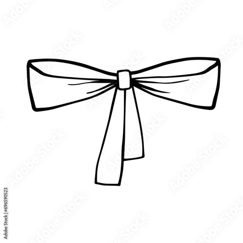 Linear sketch, doodle of a festive bow. Vector graphics.
