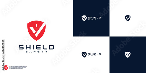 Minimalist shield and check mark logo design vector