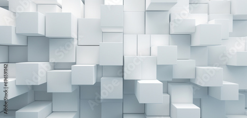 A creative and modern wallpaper showcasing randomly arranged white cube boxes, creating an abstract backdrop with generous space for content placement.