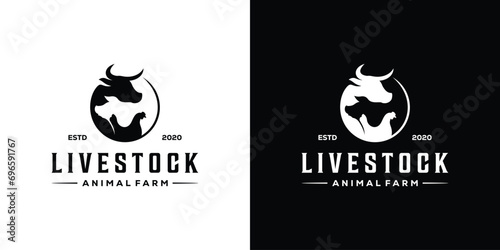 Livestock Logo Design. Cow, Pig, Chicken, Farm Logo Design Template. photo