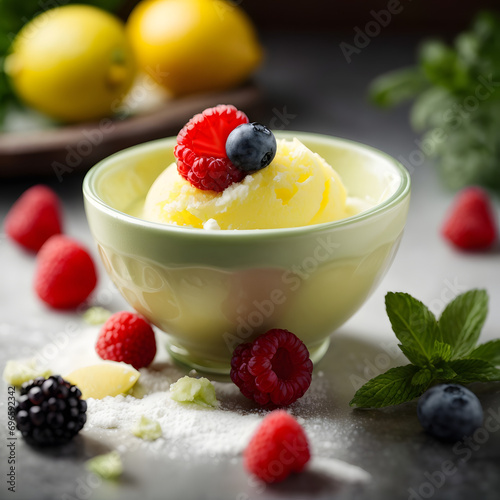 Lemon Sorbet Delight with Fresh Berries photo