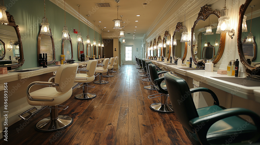 hair salon, beauty salon, modern hairdressing salon interior, Generative AI