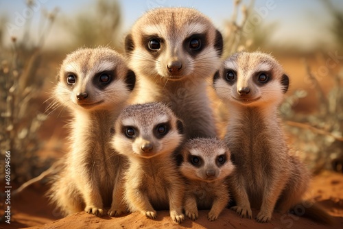 Meerkat family standing together © Boraryn