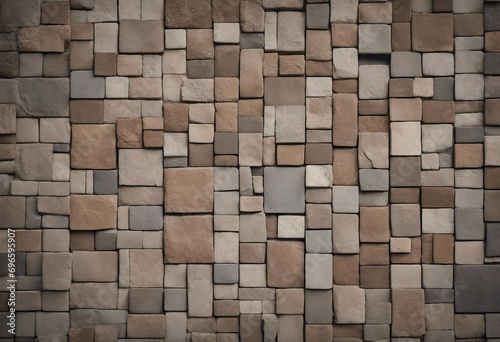 Old brown gray vintage shabby patchwork motif tiles stone concrete cement wall texture background © ArtisticLens
